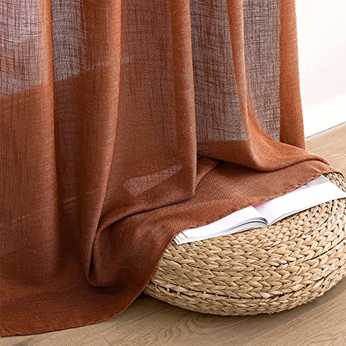 Burnt Orange Fall Linen Curtains 52x96 Inch for Bedroom Living Room (52"W x 96"L (Pack of 2) / Burnt Orange)