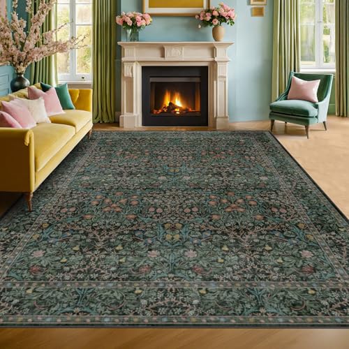 Vintage Dark Green Living Room Rug (Dark Green / Black / 7' x 10' (Rectangular))