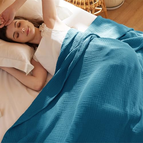 100% Cotton Muslin Blanket Twin XL for Bed (01 - Teal / Twin XL (66" X 90"))