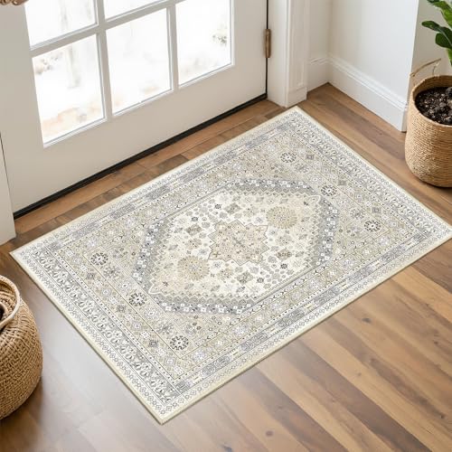 2x3 Entryway Rug Vintage Washable Rug Runner for Kitchen (Beige / 2' x 3' (Runner))