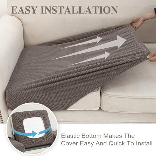 Couch Cushion Covers for Sectional Sofa L Shape Washable Separate Seat Chaise Couch Cover Stretch Sofa Slipcovers with 2 Pcs Pillowcases (Taupe / Seat Only: 2 Seat + 1 Chaise)