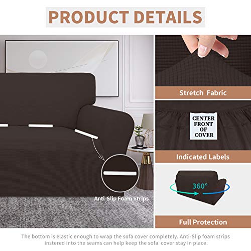 100% Waterproof Loveseat Couch Cover Stretch Jacquard Sofa Cover (Chocolate / Loveseat)