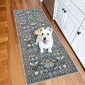 Washable Vintage 2x6 Bathroom Rugs (2' x 6' (Rectangular) / Floral/Blue)