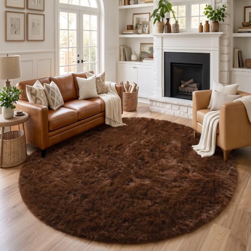 Chocolate Brown Round Circle Area Rug 4Ft for Bedroom Living Room (Brown / 4' (Round))