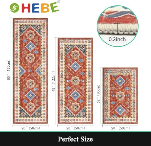 HEBE Boho Kitchen Rugs Set of 3 (Rust/Red / 20"x32"+20"x48"+20"x59")