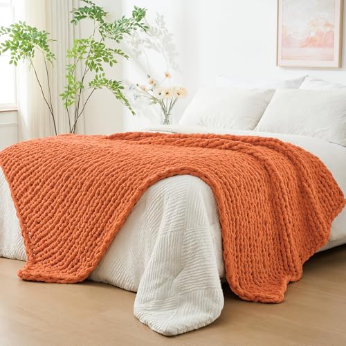 Chunky Knit Throw Blanket for Couch (Terracotta / 40"x80" (Special Size Throw))