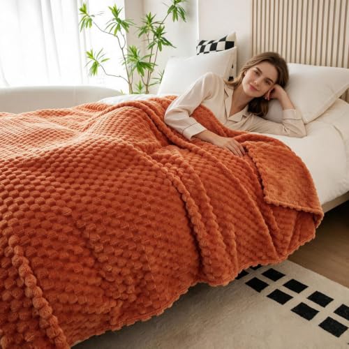 3D Fleece Queen Size Blanket for Bed (Burnt Orange / Queen ( 90x90 IN ))