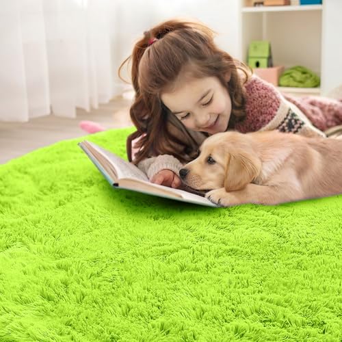 Lime Green Round Rugs for Bedroom (4 Ft Round / Lime Green)