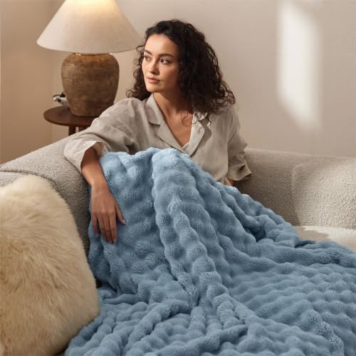 Cloud Bubble Fleece Twin Blanket for Bed (03 Celestial Blue / Twin (60" X 80"))