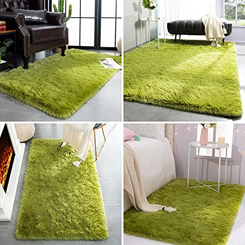 Super Soft Shaggy Rugs Fluffy Carpets (4 ft x 5.9 ft / Green)