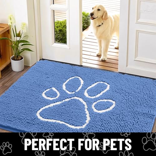 Dog Door Mat for Muddy Paws (40"X32" / Cornflower Blue and White)