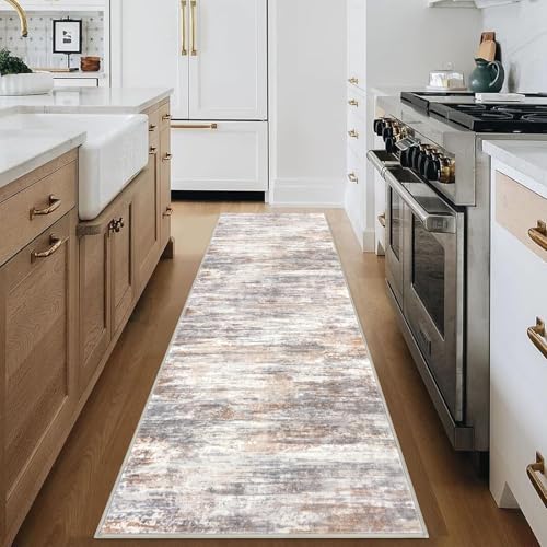 Modern Abstract Hallway Runner Rug (Multi Grey/Orange / 2'8" x 8' (Runner))