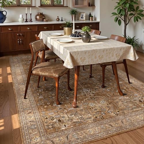 Washable Area Rug 4' x 6' Vintage Traditional Persian Mat (Bronze and Ivory / 4' x 6' (Rectangular))