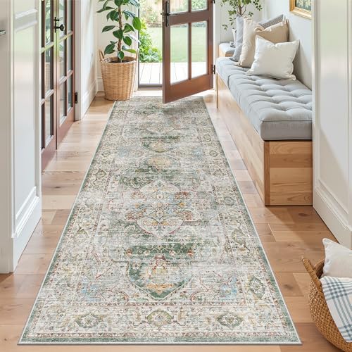 Kitchen Runner 2'6''x8' Soft Rug Runners for Hallways (Green / 2'6" x 8' (Runner))