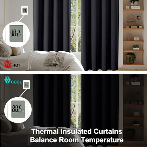 Black Blackout Curtains for Bedroom 102 Inches Long 2 Panels (Black / 50"W x 102"L (Pack of 2))