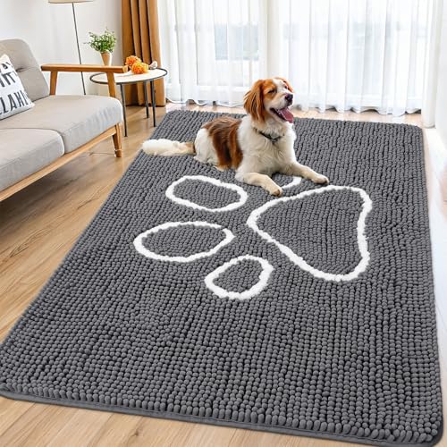 Dog Door Mat for Muddy Paws (70"X35" / Dark Grey and White)