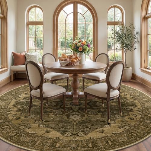 Washable Area Rug (Brown/Dark Brown / 8' (Round))