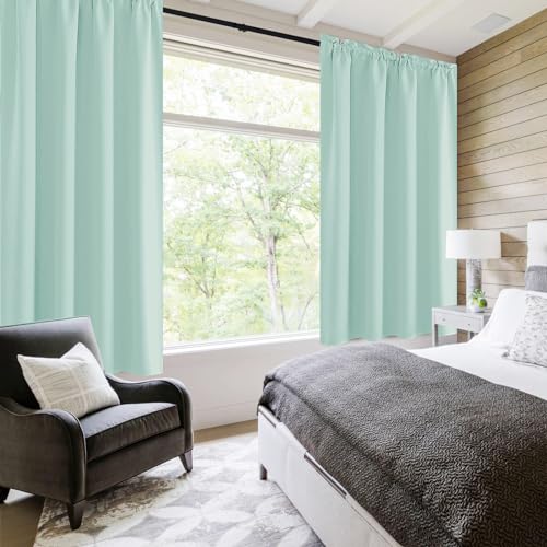 Blackout Curtains for Bedroom Living Room 52 x 45 Inch Long 2 Panels (Mint Green / 52"W x 45"L (Pack of 2))