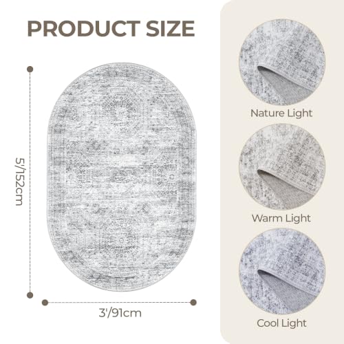 3x5 Oval Rug for Bedroom (Grey/Ivory / 3' x 5' (Oval))