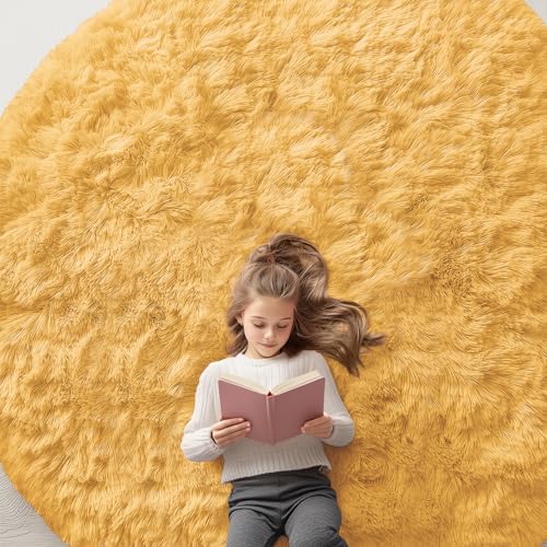 Mustard Yellow Round Rugs for Bedroom (8 Ft Round / Mustard Yellow)