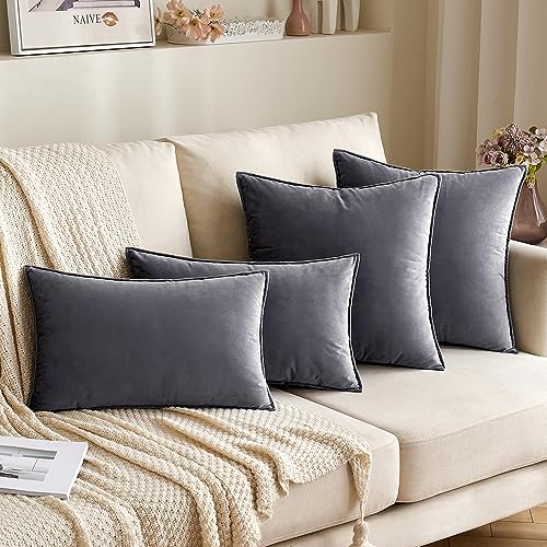 Decorative Dark Grey Velvet Euro Sham Throw Pillow Covers 24x24 Inch (24" x 24" (Pack of 2) / Dark Grey)