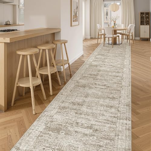 Hallway Runner Rug 2'6" x 16' Washable Long Kitchen Rugs Brown (Brown / 2'6" x 16' (Runner))