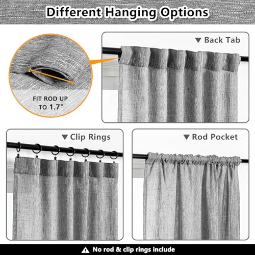 95 Inch Curtains Farmhouse Light Filtering Privacy Curtain Drapes for Patio Door Living Room (50"W x 95"L (Pack of 2) / Dark Grey)