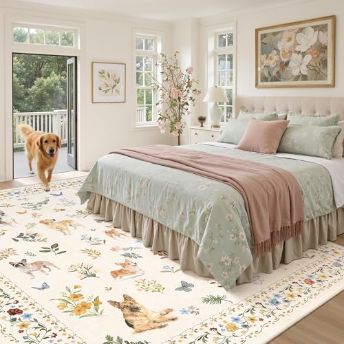 Dog 8x10 Area Rugs for Living Room (Dog/Beige / 8' x 10' (Rectangular))