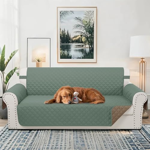 Reversible 4 Seater Sofa Cover (Greyish Green/Taupe / Sofa Xxl - Xxl Large (91"))