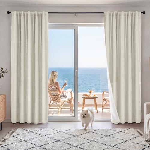 Cream Beige Linen 100% Blackout Curtains for Bedroom W52 x L78 (Cream Beige / 52"W x 78"L (Pack of 2))