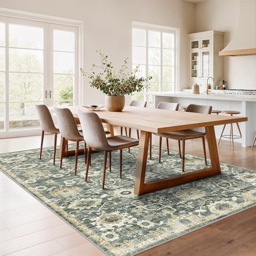 Amada 6x9 Washable Area Rug for Dining Room (6' x 9' (Rectangular) / Green/Brown)