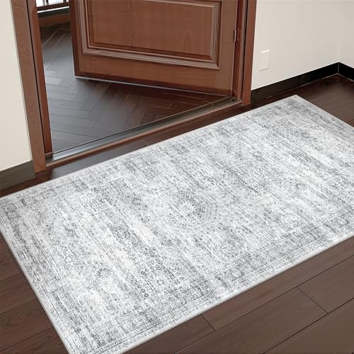 2x4 Rug Runners for Hallways Non Slip (Grey/Ivory / 2' x 4' (Runner))