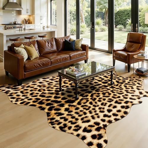 Western Faux Leopard Rug (6'3" x 5'2" (6.2"×5.2 ft) / Black and Gold)
