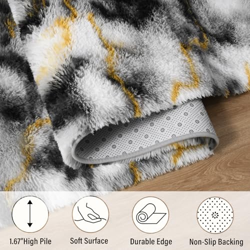 8x10 Area Rugs Fluffy Living Room Carpet for Kids Bedroom (Grey-gold / 8' x 10' (Rectangular))