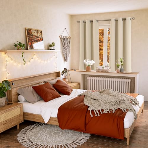 Beige Room Darkening Curtains 63 Inch for Bedroom (Beige / 42"W x 63"L (Pack of 2))