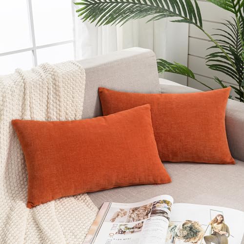 Lumbar Pillow Decorative Rectangle Throw Pillow Covers 12"x20" Inch Set of 2 (Orange / 20" x 12" (Pack of 2))