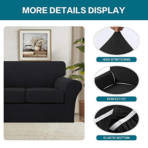 3 Piece Sofa Covers For 2 Cushion Couch Sofa Slipcover Soft Couch Cover For Dogs (Sofa (2 Cushion) / Black)