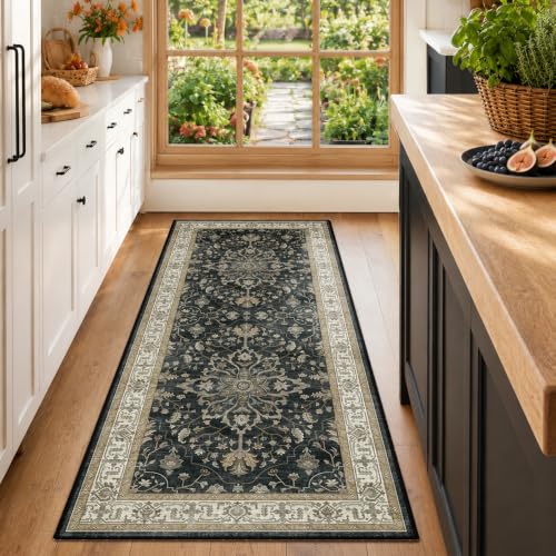 Washable Area Rug (Black/Vintage/Beige / 2' x 6' (Rectangular))