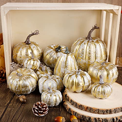 12 Pcs Pumpkin Fall Decorations (Gold-4)