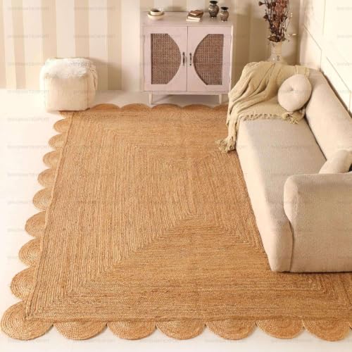 Scalloped Natural Jute Area Rug (Natural / 12' x 16' (Rectangular))