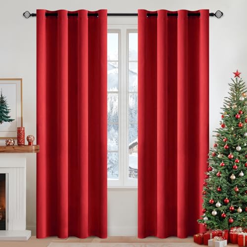 Red Blackout Bedroom Curtains Drapes 84 Inch Long 52"x84" (Red / 52"W x 84"L (Pack of 2))