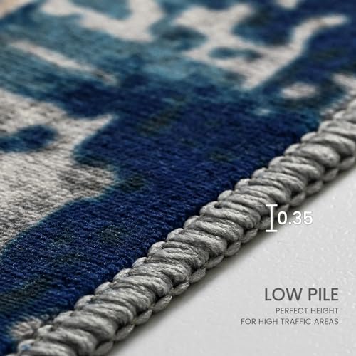 Living Room Rug 5x8 Ultramarine Area Rug Machine Washable Boho Rug Non Slip Abstract Vintage Indoor Large Rugs for Bedroom (Ultramarine / 5' x 8' (Rectangular))