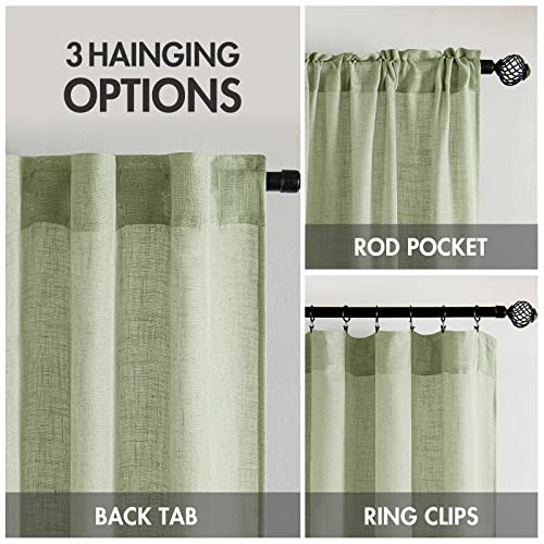 Sage Green Linen Curtains 52x108 Inches Long for Bedroom Living Room (52"W x 108"L (Pack of 2) / Sage Green)