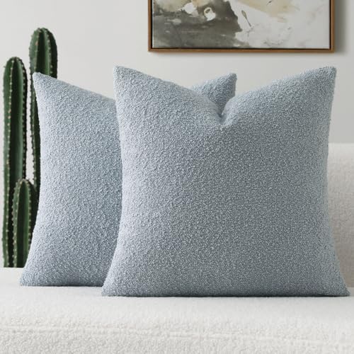 Pack of 2 Boucle Textured Throw Pillow Covers 20x20 Inch (Dusty Blue / 20" x 20" (Pack of 2))