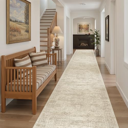 Hallway Runner Rug 2'6" x 14' Washable Long Kitchen Rugs Beige (Beige / 2'6" x 14' (Runner))