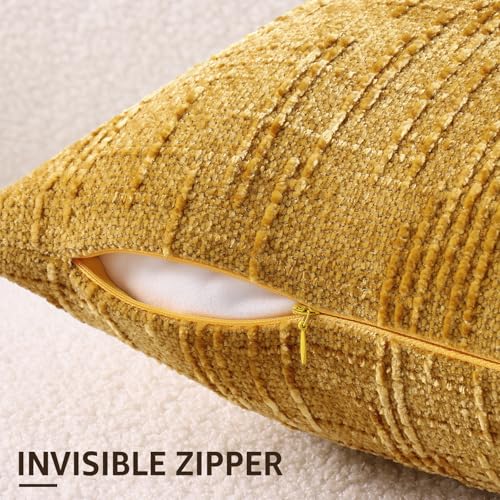 Textured Chenille Throw Pillow Covers 20x20 Set of 2 Yellow (Mustard Yellow / 20" x 20" (Pack of 2))