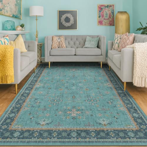 5x7 Teal Rug for Living Room (5' x 7' (Rectangular) / Emerald Teal)