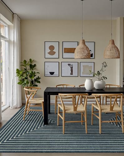 Washable 5x7 Area Rugs for Living Room Modern Abstract Rug (Prussian Blue / 5' x 7' (Rectangular))