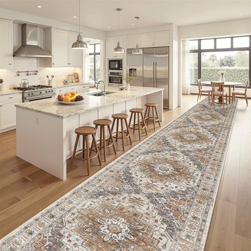 Hallway Runner Rug 3x18 Washable Kitchen Runners 18ft (Turmeric/Grey / 3' x 18' (Runner))