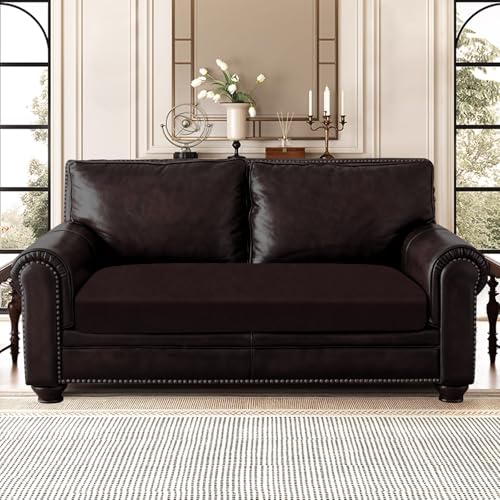 Leather Look Couch Cushion Covers Sofa Seat Slipcovers Sets Couches Furniture Protector for Sectional Armchair Loveseat Pets Kids Stretch Spandex Fabric (1 Cushion Loveseat / 01 Chocolate)